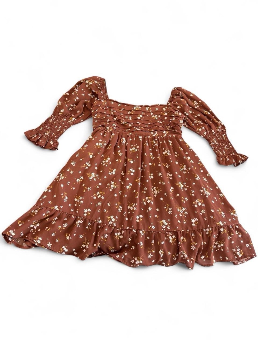 Blue Rain Francesca’s Brown Floral Ruffle Dress